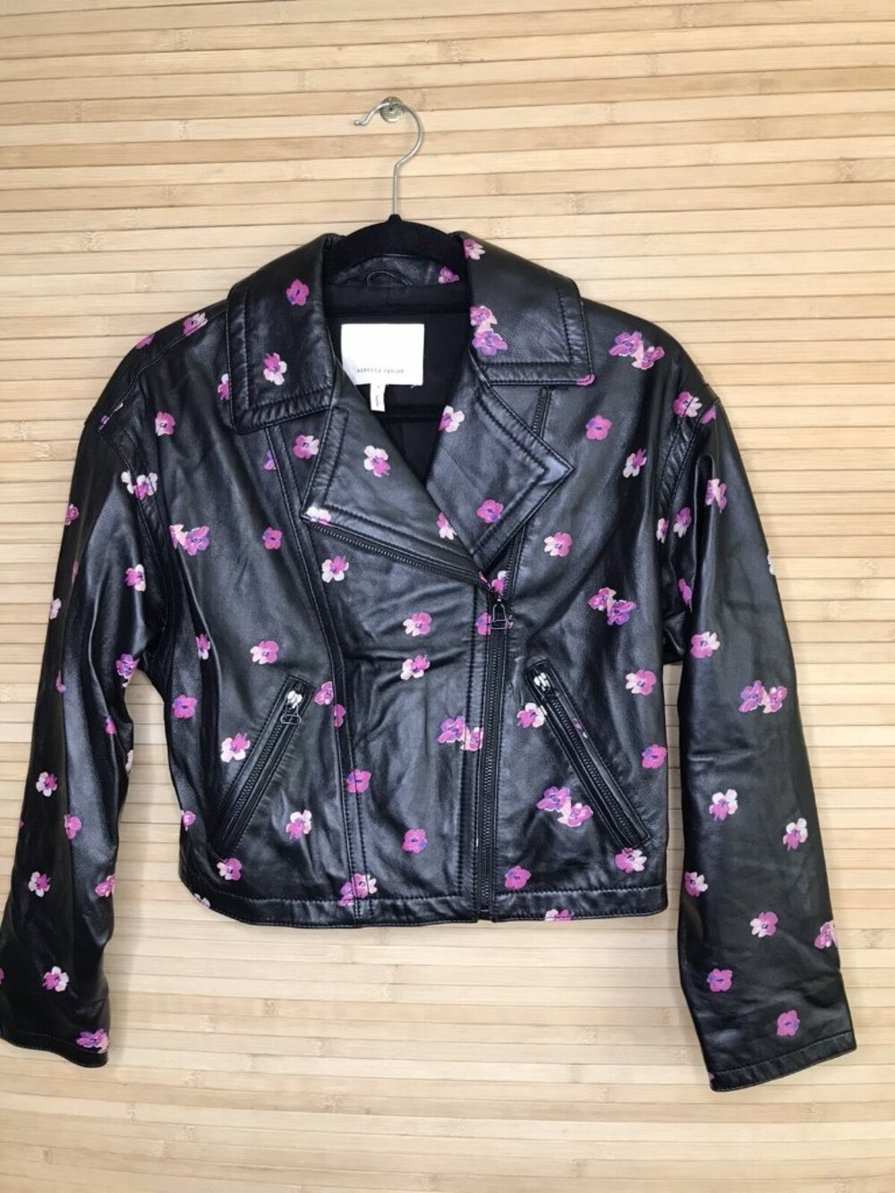Rebecca Taylor FLORIANA FLEUR CROPPED LEATHER JACKET sz 2 XS